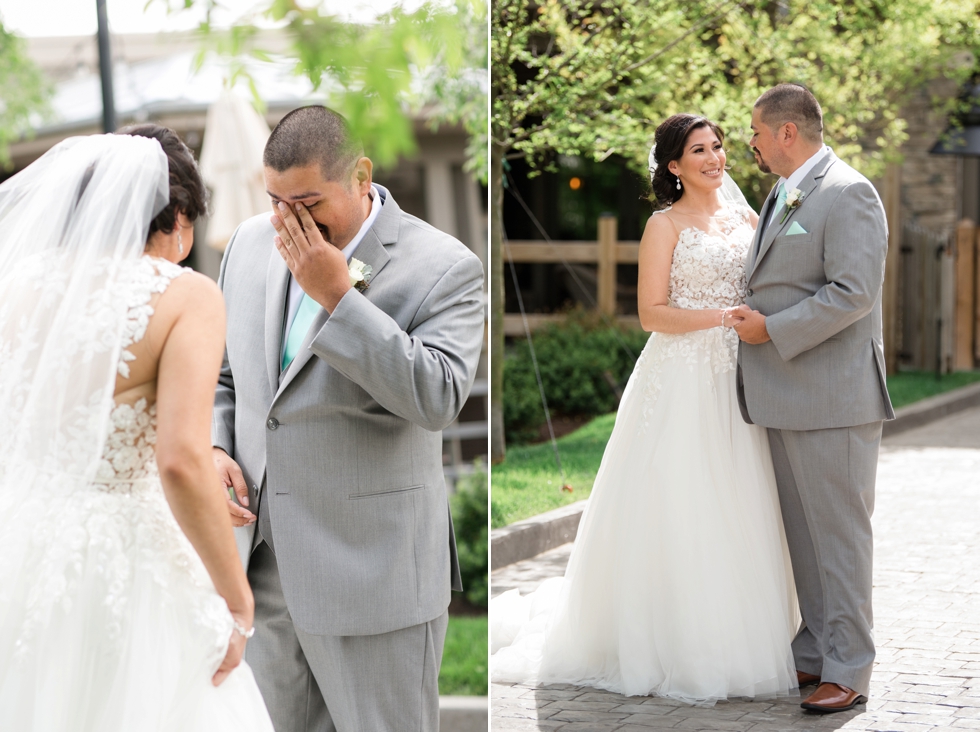 First Look - The Inn at the Chesapeake Bay Beach Club Wedding - Pronovias Bridal