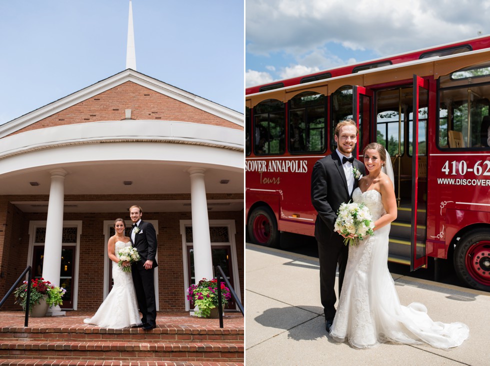 wedding couple on the Annapolis Trolley at the Chesapeake Bay Beach Club