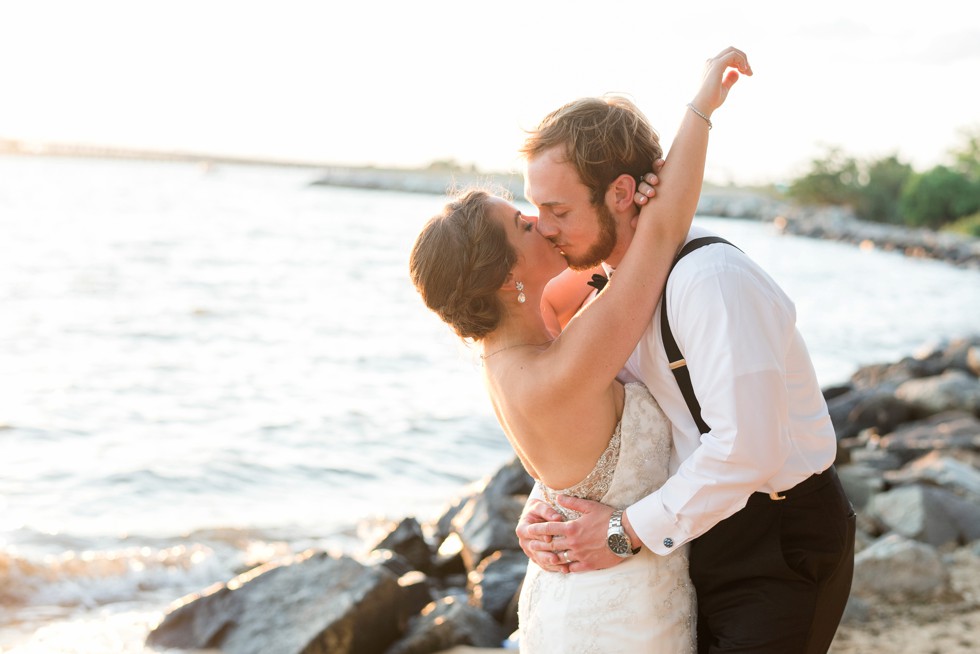 Sunset Beach Wedding on the shore captured by Philadelphia wedding photographer