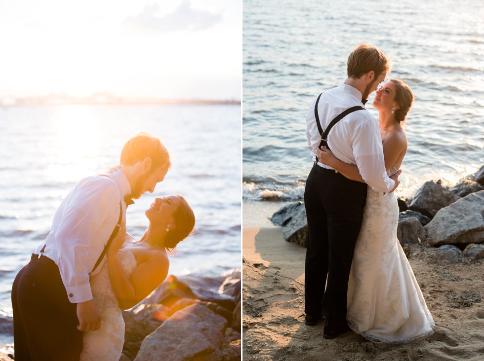 Sunset Beach Wedding on the shore captured by Philadelphia wedding photographer