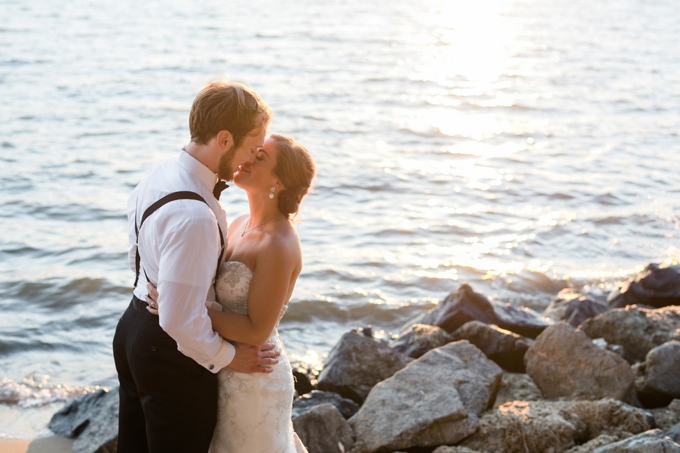 Sunset Beach Wedding on the shore captured by Philadelphia wedding photographer