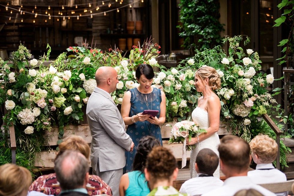 bride groom florals greenery