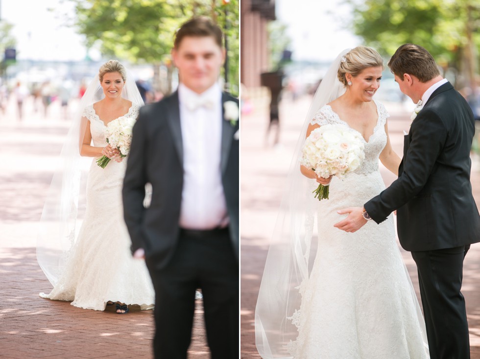 first look for bride and groom at Marriott Waterfront baltimore harbor