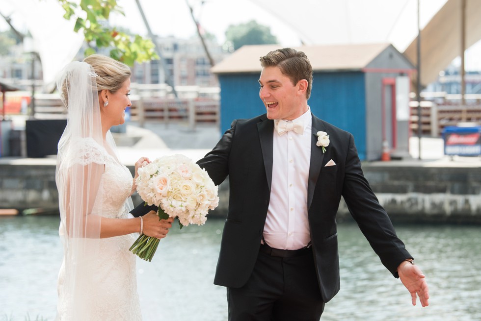 first look for bride and groom at Marriott Waterfront baltimore harbor