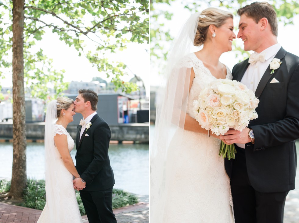 Wedding couple on the baltimore harbor at Marriott Waterfront