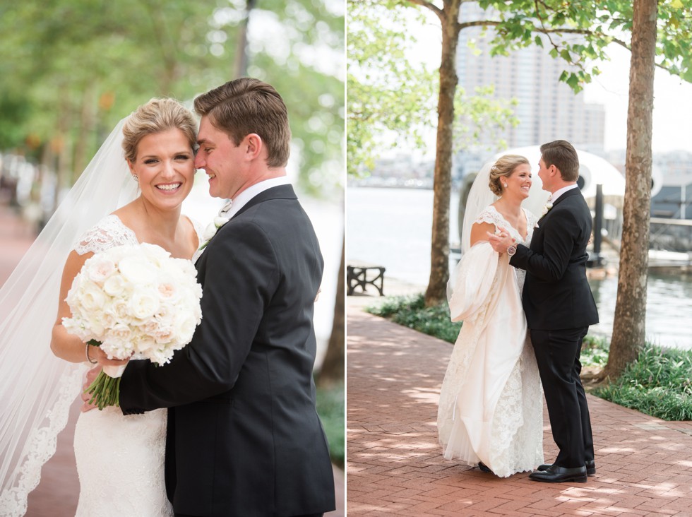 Wedding couple on the baltimore harbor at Marriott Waterfront