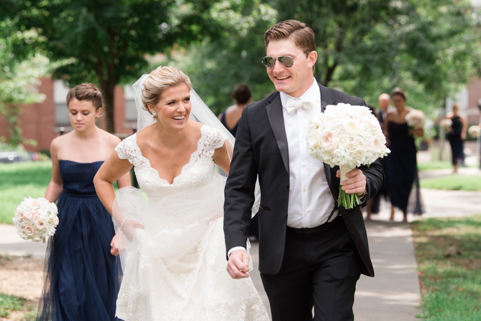 Bride and groom walking to Federal Hill in Baltimore