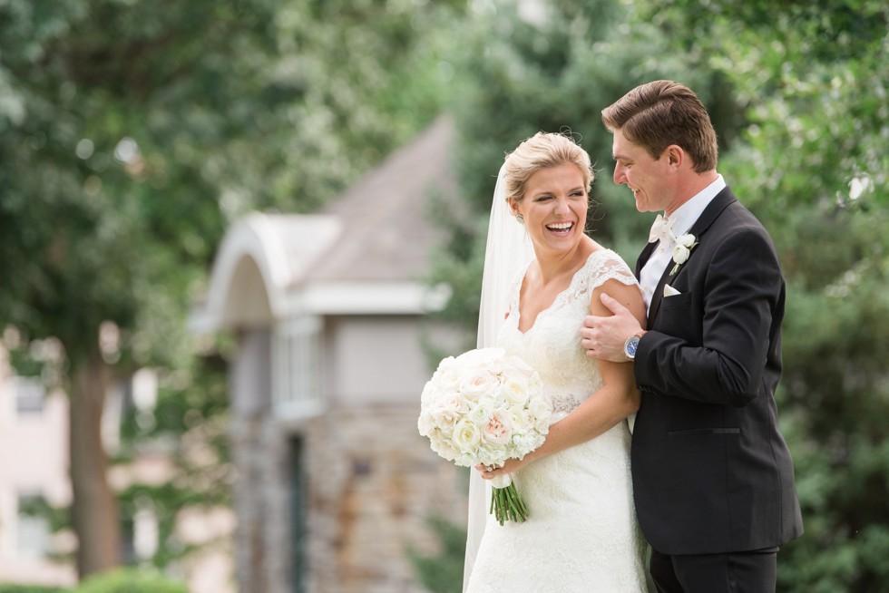 Bride and groom on federal Hill park for wedding photos