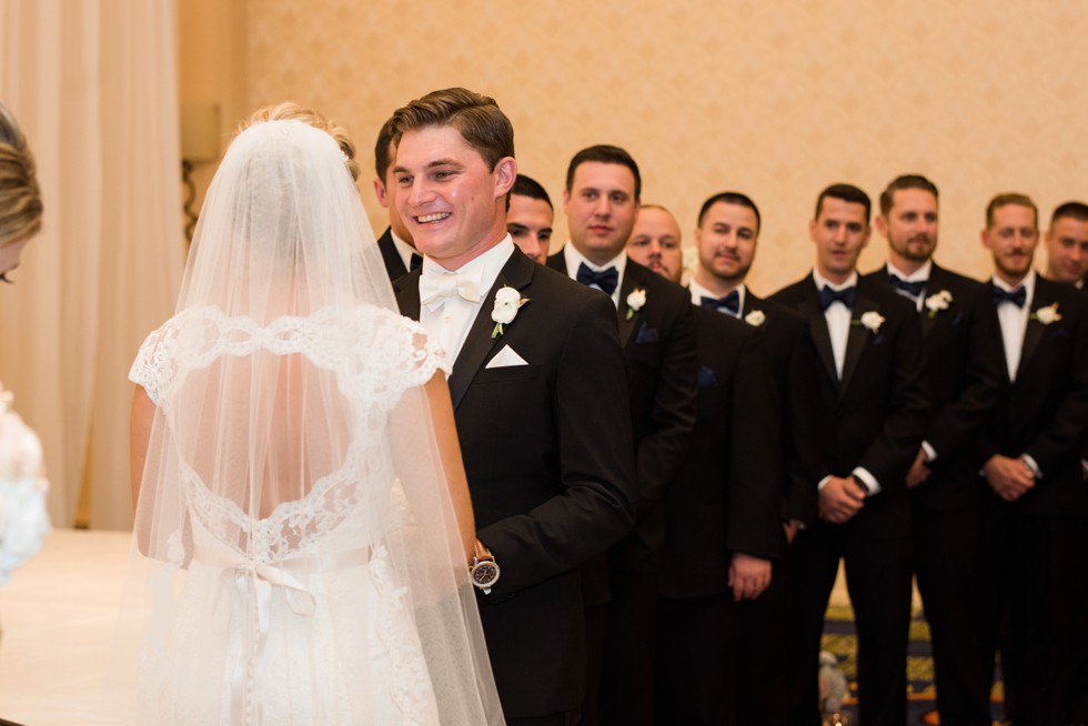 Bride walking down the aisle Indoor Wedding ceremony at Baltimore Waterfront Marriott