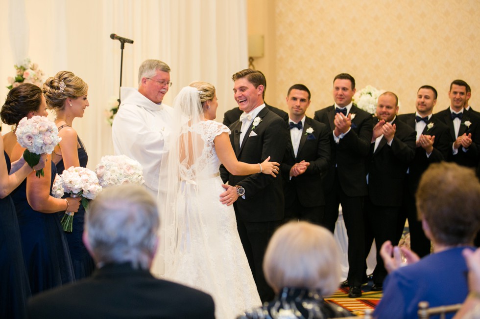 Bride walking down the aisle Indoor Wedding ceremony at Baltimore Waterfront Marriott