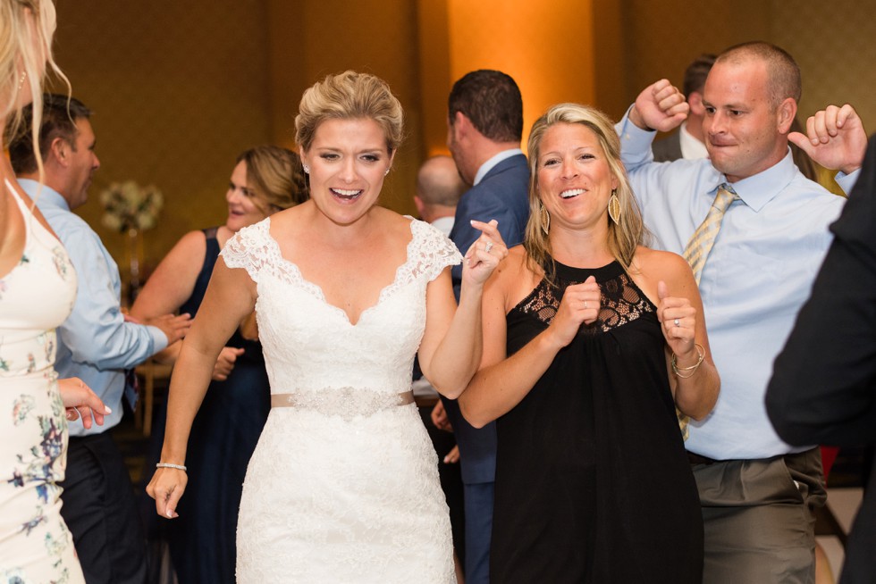 dancing group reception photos at a Marriott Hotel wedding