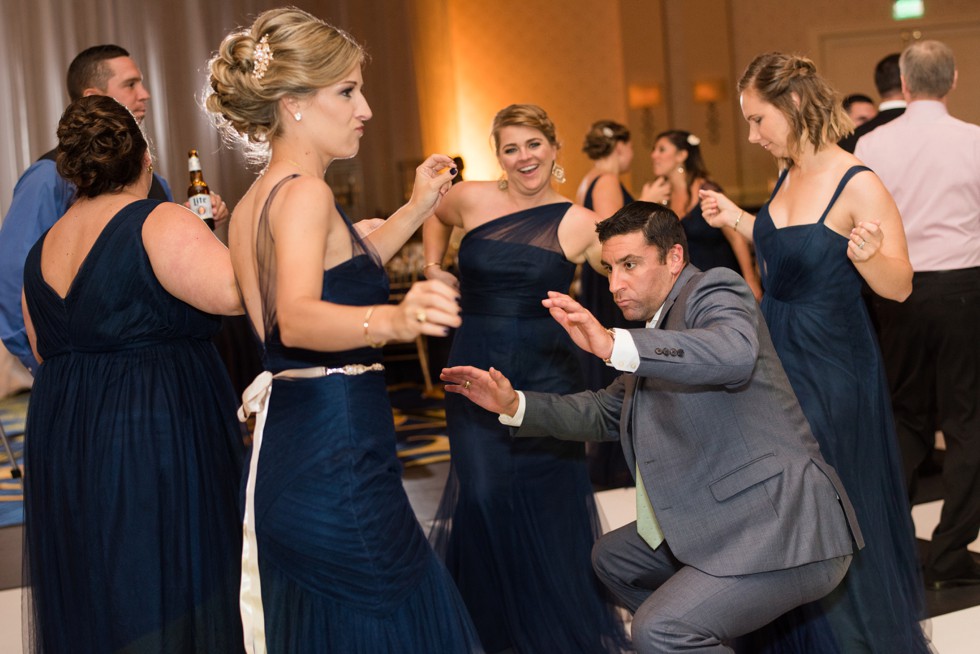 dancing group reception photos at a Marriott Hotel wedding