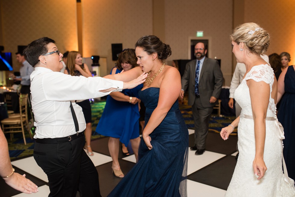 dancing group reception photos at a Marriott Hotel wedding