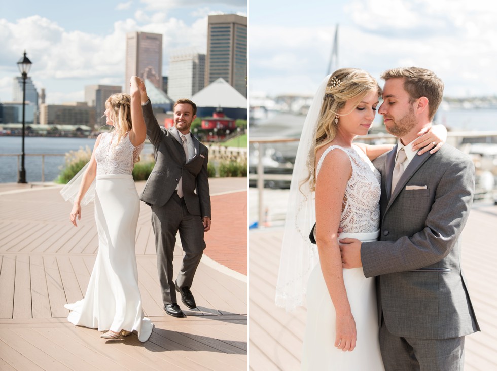 Four Seasons Hotel wedding photos in a martina liana bridal dress, groom wearing a M. Stein & Company Tuxedo