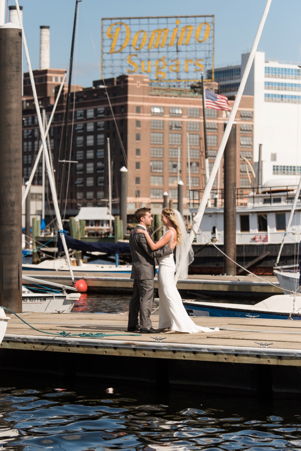 Baltimore Museum of Industry wedding photos overlooking the Domino Sugar Sign