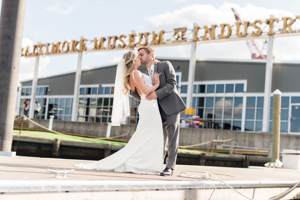 Baltimore Museum of Industry wedding photos overlooking the Domino Sugar Sign