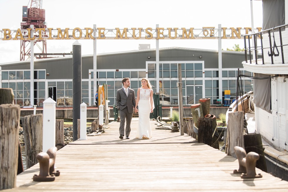 Baltimore Museum of Industry wedding photos overlooking the Domino Sugar Sign