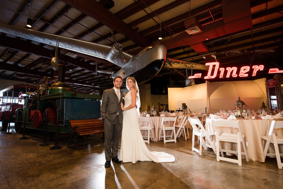 Wedding in front of the airplane at baltimore museum of Industry