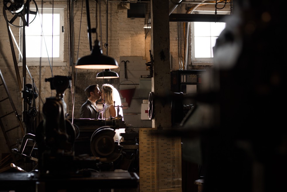 Newlyweds in the steel room at baltimore museum of Industry