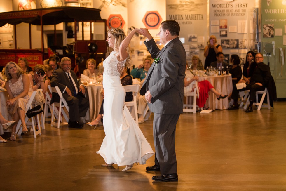 Father daughter dance twirling in her Martina Liana wedding dress