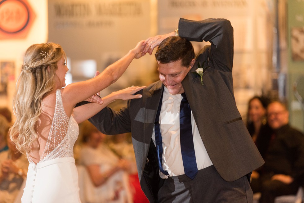 Father daughter dance twirling in her Martina Liana wedding dress