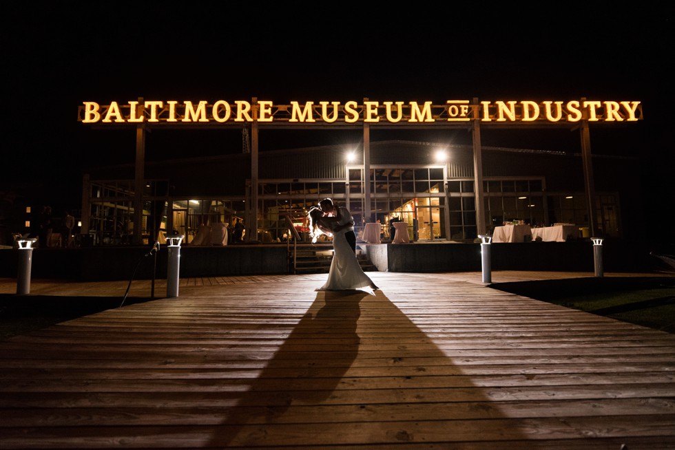 Baltimore Museum of Industry night photo of the newlyweds