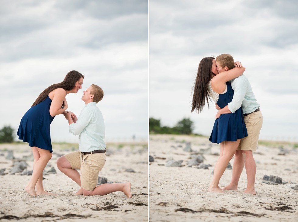 Proposal photograph of two women getting engaged at the Jersey Shore