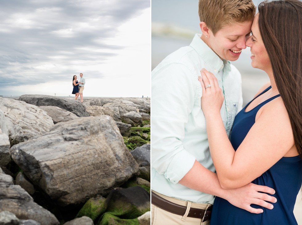 Barnegat Lighthouse proposal photos on the rocks at the Jersey Shore