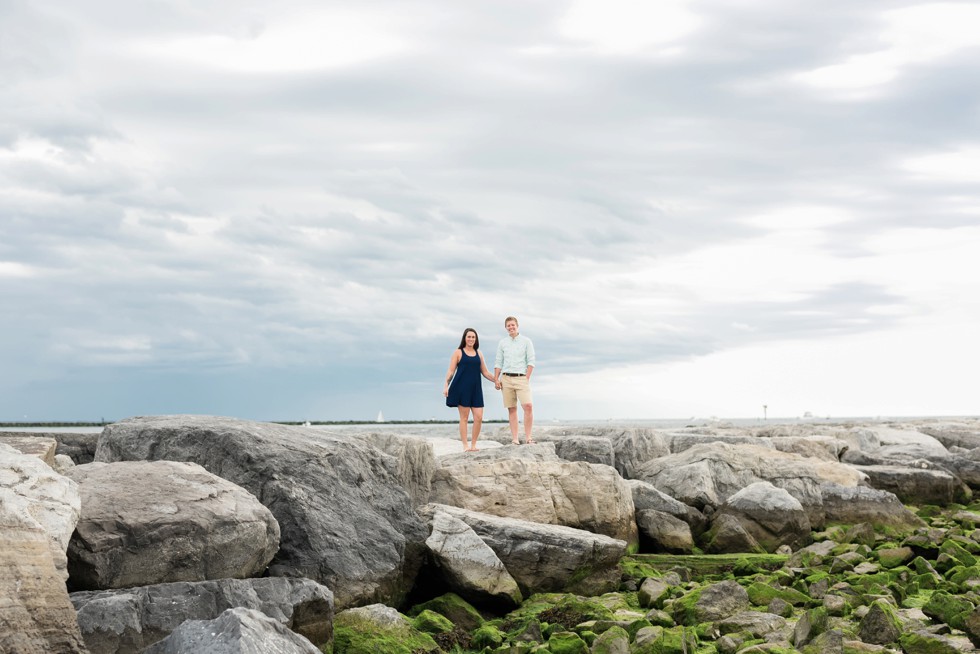 Barnegat Lighthouse proposal photos on the rocks at the Jersey Shore