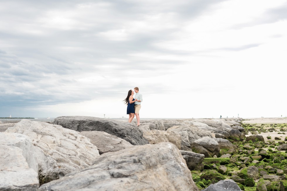 Barnegat Lighthouse LGBT proposal photos on the rocks at the Jersey Shore