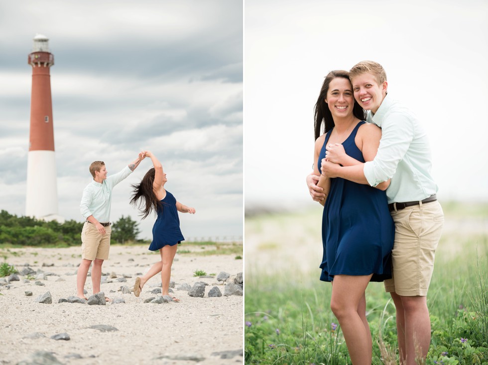 Two brides proposal photos on the Jersey Shore of Barnegat Lighthouse