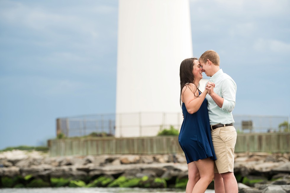 Engagement photos of two brides at the Barnegat Lighthouse