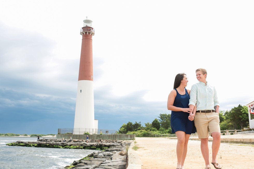 Engagement photos of two brides at the Barnegat Lighthouse