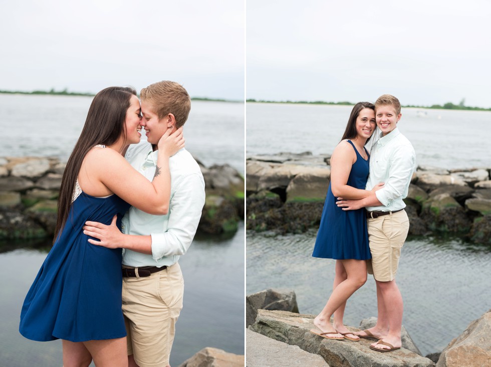 Engagement photos of two brides at the Barnegat Lighthouse