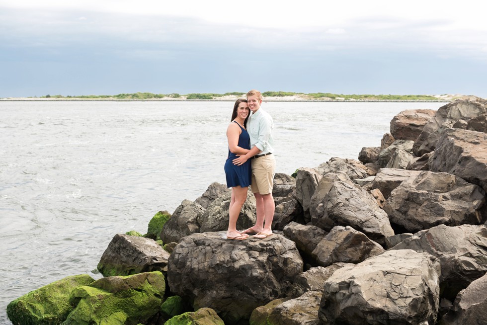 Lesbian Proposal photographer at Barnegat Lighthouse rocks