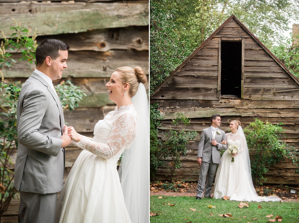 First look with bride and groom at the Elkridge Furance Inn Maryland