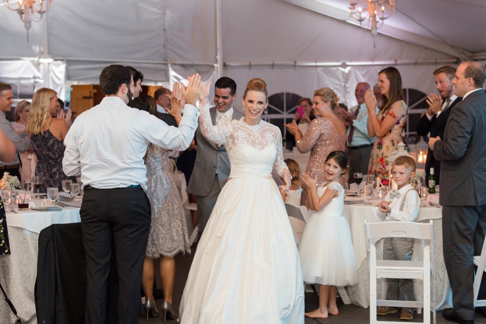 Reception Introductions at Elkridge Furnace Inn tented wedding