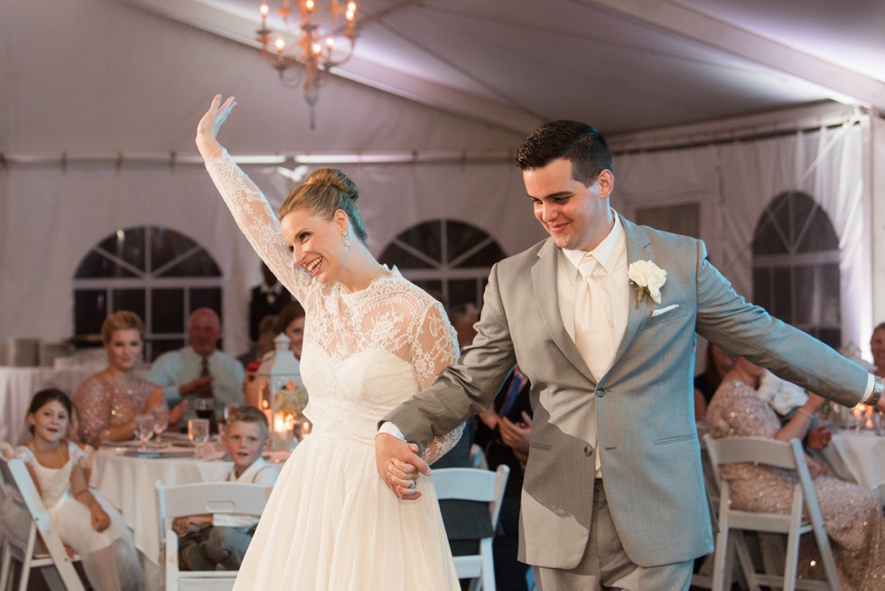 Reception Introductions at Elkridge Furnace Inn tented wedding