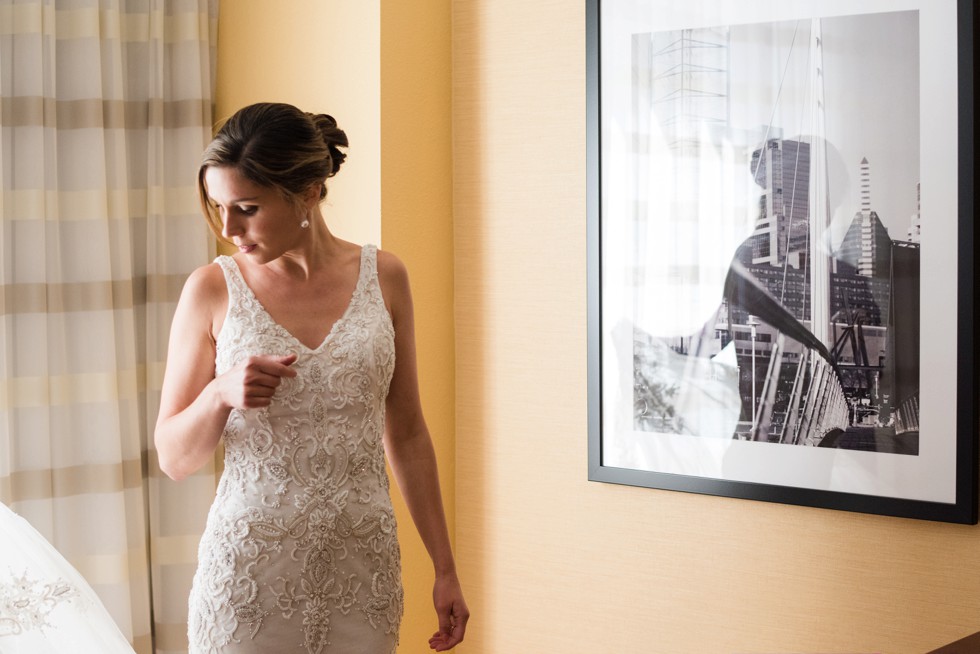 Brides reflection in her love couture bridal dress