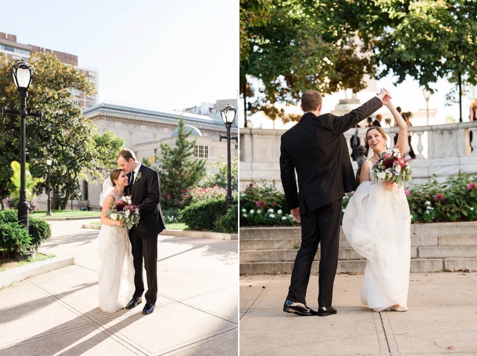 Wedding photos at The Walters Art Museum before Peabody Library wedding