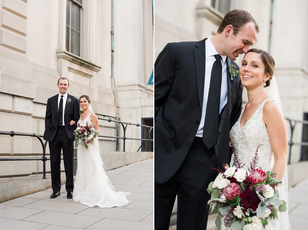 Bride and Groom at Peabody Library in Mount Vernon