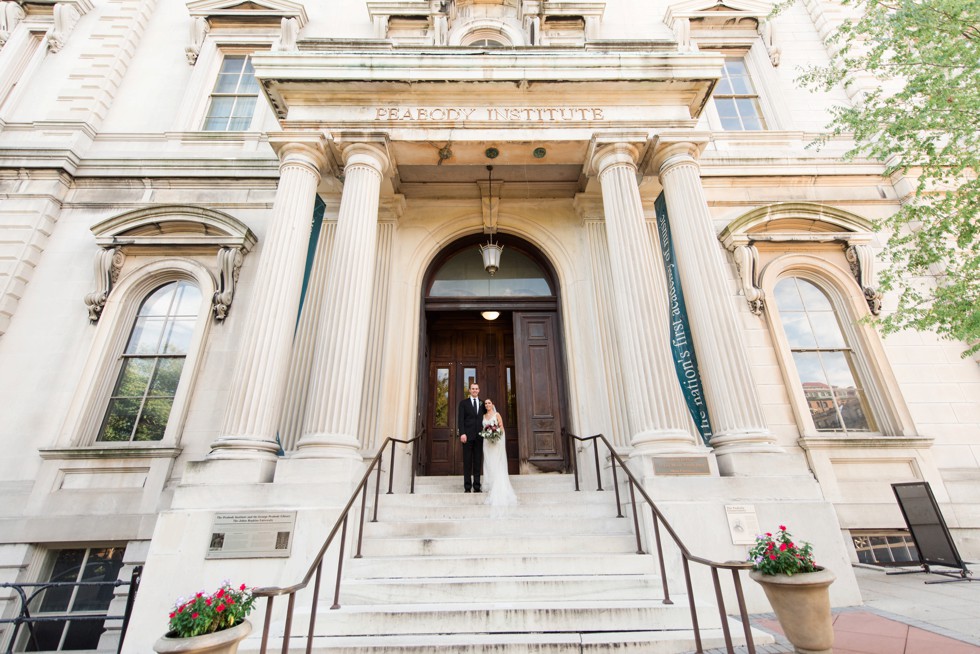 Peabody Library wedding photo out front