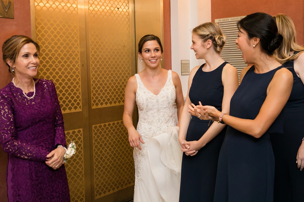 Bride excited before the ceremony at Peabody Library