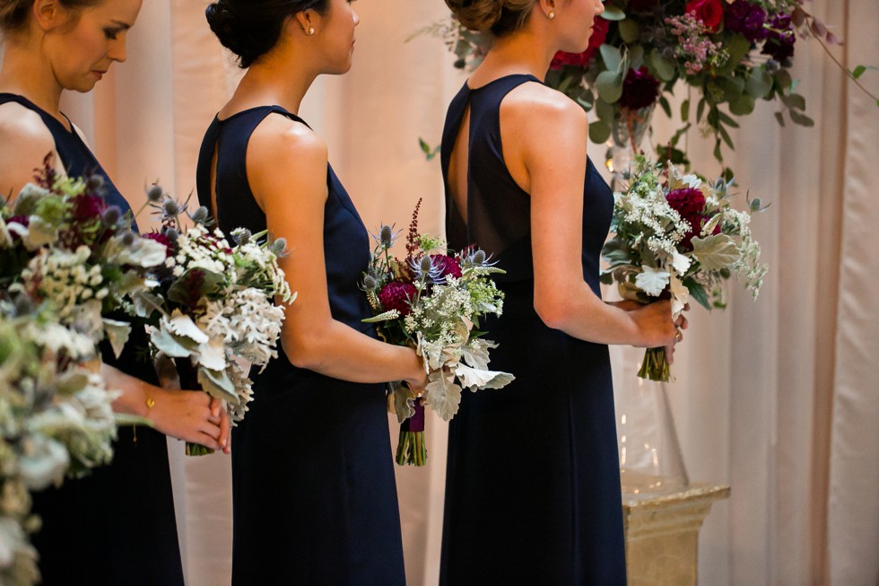 Wicked willow bridesmaid bouquets at peabody library ceremony