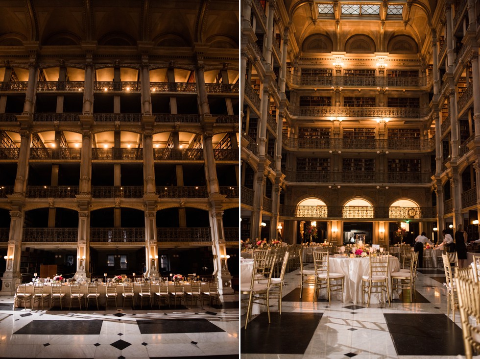 Wide photo of Peabody Library Reception space with gold burgundy green and plum florals from Wicked Willow