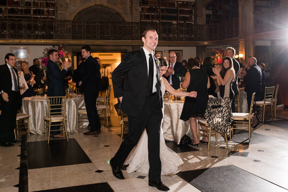 Newlyweds first introduction as Mr and Mrs at Peabody Library