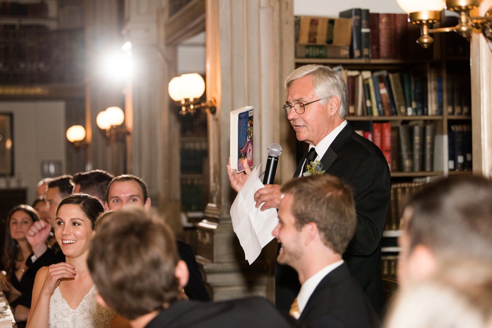 Father of the bride speech at peabody Library with beauty and the beast reference