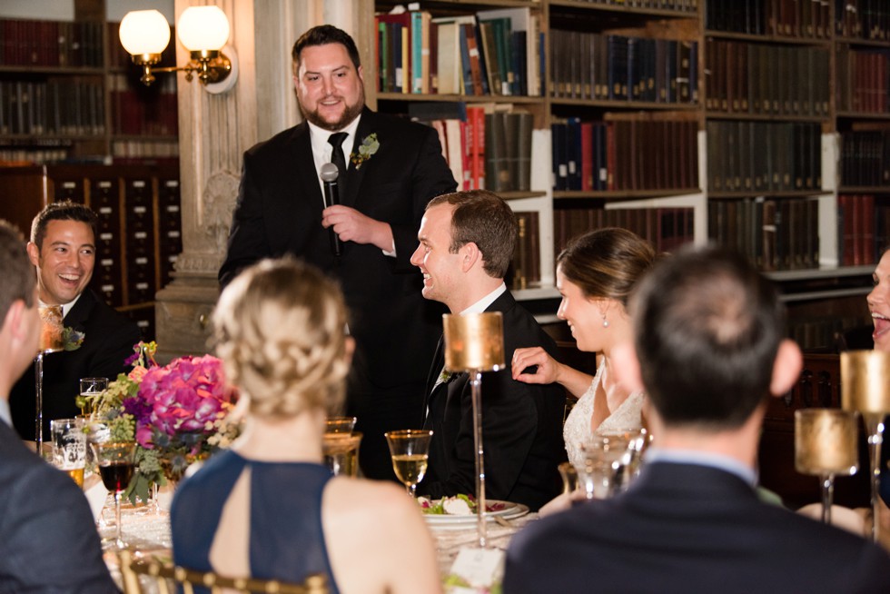 Speeches at a romantic wedding at a Library