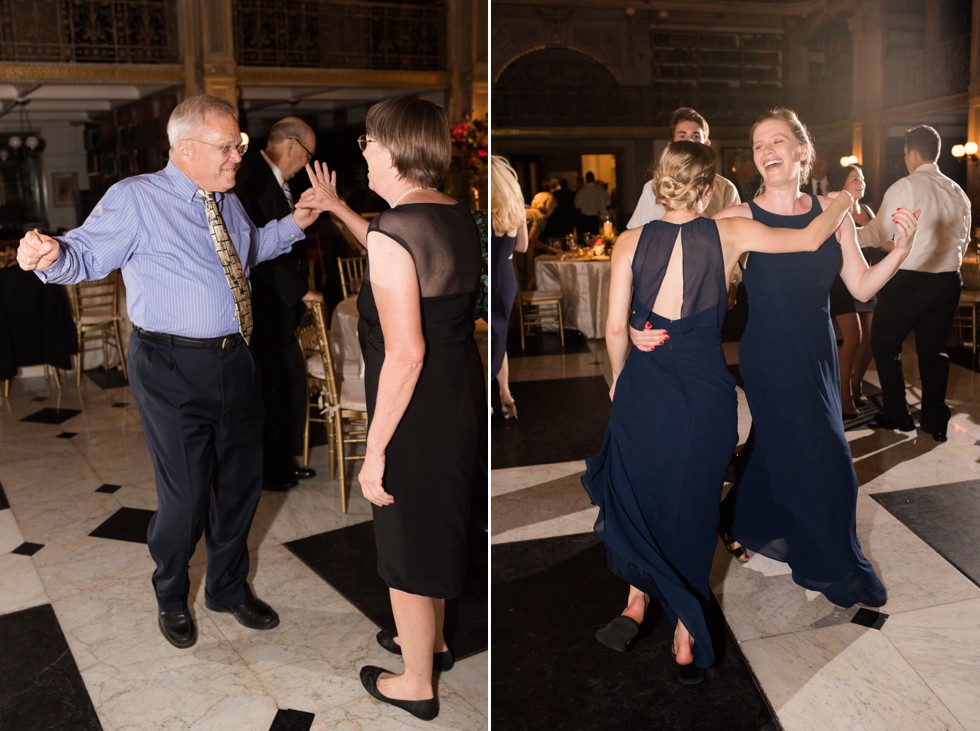 Fun dancing photos at a library reception