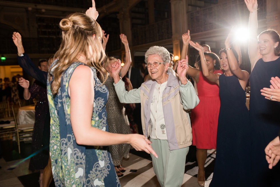 Fun reception photos at Peabody Library wedding